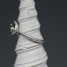 Load image into Gallery viewer, Rose cut diamond ring in molten sterling silver with sculptural horseshoe-shaped shank, handcrafted in London by Tamara Gomez.

