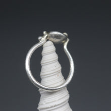 Load image into Gallery viewer, Rose cut diamond ring in molten sterling silver with sculptural horseshoe-shaped shank, handcrafted in London by Tamara Gomez.

