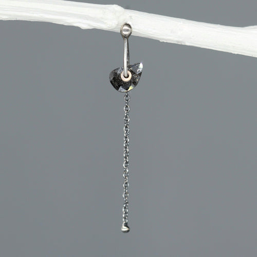 Rose cut diamond single earring with sequin-style sterling silver setting, fine chain drop and 18ct gold detail, handcrafted in London by Tamara Gomez.


