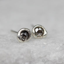 Load image into Gallery viewer, sculptural-rose-cut-diamond-stud-earrings-sterling-silver-MA111