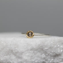 Load image into Gallery viewer, Classic rough diamond bud ring in 18ct yellow gold and sterling silver with 0.25ct rough diamond, handcrafted in London by Tamara Gomez.

