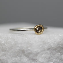 Load image into Gallery viewer, Classic rough diamond bud ring in 18ct yellow gold and sterling silver with 0.25ct rough diamond, handcrafted in London by Tamara Gomez.

