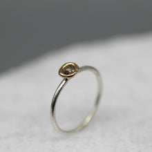 Load image into Gallery viewer, Classic rough diamond bud ring in 18ct yellow gold and sterling silver with 0.25ct rough diamond, handcrafted in London by Tamara Gomez.

