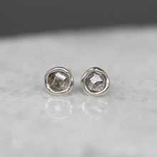 Load image into Gallery viewer, Rough diamond stud earrings in softly sculpted sterling silver, featuring 0.5ct lab grown rough diamonds handcrafted in London by Tamara Gomez.