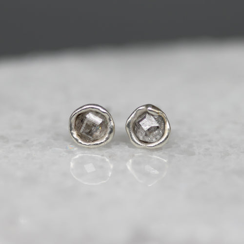 Rough diamond stud earrings in softly sculpted sterling silver, featuring 0.5ct lab grown rough diamonds handcrafted in London by Tamara Gomez.