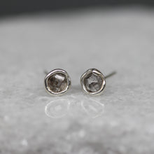 Load image into Gallery viewer, Rough diamond stud earrings in softly sculpted sterling silver, featuring 0.5ct lab grown rough diamonds handcrafted in London by Tamara Gomez.