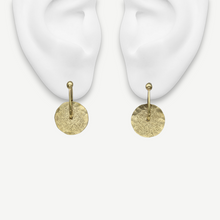 Load image into Gallery viewer, Organic gold Sequin stud earrings with frosted textured finish by Tamara Gomez