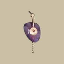 Load image into Gallery viewer, Single sequin earring with vibrant pink and purple watercolour sapphire in a 9ct yellow gold setting, handcrafted in London by Tamara Gomez