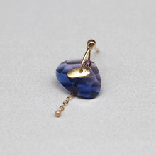Load image into Gallery viewer, Single sequin earring featuring a violet and deep purple watercolour sapphire set in 9ct yellow gold, handcrafted in London by Tamara Gomez.