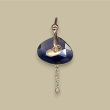 Load image into Gallery viewer, Single sequin earring featuring a violet and deep purple watercolour sapphire set in 9ct yellow gold, handcrafted in London by Tamara Gomez.
