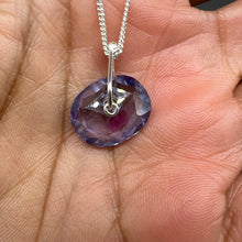 Load image into Gallery viewer, Lavender Mist watercolour sapphire sequin pendant necklace handcrafted in sterling silver by Tamara Gomez.