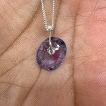 Load image into Gallery viewer, Lavender Mist watercolour sapphire sequin pendant necklace handcrafted in sterling silver by Tamara Gomez.