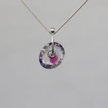 Load image into Gallery viewer, Fuchsia and purple watercolour sapphire sequin pendant necklace in sterling silver, handcrafted by Tamara Gomez.