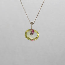 Load image into Gallery viewer, Primrose and fuchsia watercolour sapphire sequin pendant necklace handcrafted in sterling silver by Tamara Gomez.

