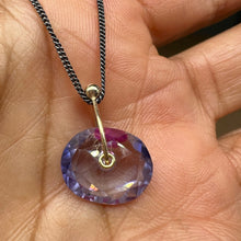Load image into Gallery viewer, Violet Bloom watercolour sapphire Sequin pendant necklace handcrafted in sterling silver with a 9ct yellow gold fitting by Tamara Gomez