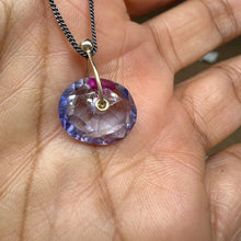 Load image into Gallery viewer, Violet Bloom watercolour sapphire Sequin pendant necklace handcrafted in sterling silver with a 9ct yellow gold fitting by Tamara Gomez