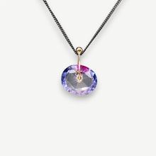 Load image into Gallery viewer, Violet Bloom watercolour sapphire Sequin pendant necklace handcrafted in sterling silver with a 9ct yellow gold fitting by Tamara Gomez