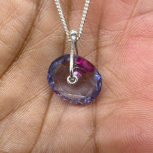 Load image into Gallery viewer, Violet Bloom watercolour sapphire sequin pendant necklace handcrafted in sterling silver by Tamara Gomez.