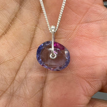 Load image into Gallery viewer, Violet Bloom watercolour sapphire sequin pendant necklace handcrafted in sterling silver by Tamara Gomez.