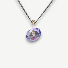 Load image into Gallery viewer, Lilac Whisper watercolour sapphire Sequin pendant necklace handcrafted in sterling silver with a 9ct yellow gold fitting by Tamara Gomez.