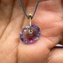 Load image into Gallery viewer, Lilac Whisper watercolour sapphire Sequin pendant necklace handcrafted in sterling silver with a 9ct yellow gold fitting by Tamara Gomez.