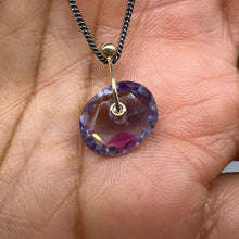 Load image into Gallery viewer, Lilac Whisper watercolour sapphire Sequin pendant necklace handcrafted in sterling silver with a 9ct yellow gold fitting by Tamara Gomez.