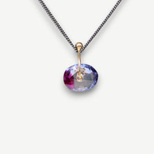 Load image into Gallery viewer, Fuchsia Bloom Watercolour Sapphire Sequin Pendant Necklace handcrafted in sterling silver by Tamara Gomez.
