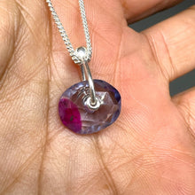 Load image into Gallery viewer, Fuchsia Bloom Watercolour Sapphire Sequin Pendant Necklace handcrafted in sterling silver by Tamara Gomez.