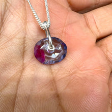 Load image into Gallery viewer, Fuchsia Bloom Watercolour Sapphire Sequin Pendant Necklace handcrafted in sterling silver by Tamara Gomez.