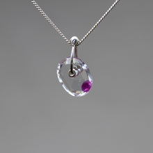 Load image into Gallery viewer, Fuchsia Drop Watercolour Sapphire Sequin Pendant Necklace handcrafted in sterling silver by Tamara Gomez.