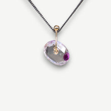 Load image into Gallery viewer, Fuchsia Drop watercolour sapphire Sequin pendant necklace handcrafted in sterling silver with a 9ct yellow gold fitting by Tamara Gomez.