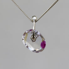 Load image into Gallery viewer, Fuchsia Drop Watercolour Sapphire Sequin Pendant Necklace handcrafted in sterling silver by Tamara Gomez.