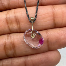 Load image into Gallery viewer, Fuchsia Drop watercolour sapphire Sequin pendant necklace handcrafted in sterling silver with a 9ct yellow gold fitting by Tamara Gomez.