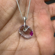 Load image into Gallery viewer, Fuchsia Drop Watercolour Sapphire Sequin Pendant Necklace handcrafted in sterling silver by Tamara Gomez.