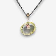 Load image into Gallery viewer, Primrose and Fuchsia watercolour sapphire Sequin pendant necklace handcrafted in sterling silver with a 9ct yellow gold fitting by Tamara Gomez.