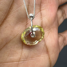 Load image into Gallery viewer, Primrose and fuchsia watercolour sapphire sequin pendant necklace handcrafted in sterling silver by Tamara Gomez.