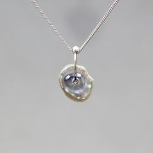 Load image into Gallery viewer, Watercolour sapphire and Keshi pearl sequin pendant necklace handcrafted in sterling silver by Tamara Gomez.