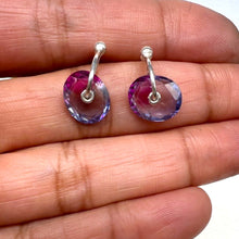 Load image into Gallery viewer, One of a kind Lilac and Fuchsia Watercolour Sapphire Stud Earrings handcrafted in sterling silver by Tamara Gomez.