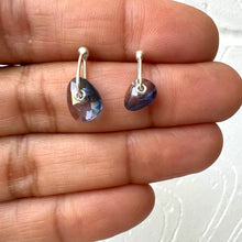 Load image into Gallery viewer, One of a kind Asymmetrical Slate Blue Watercolour Sapphire Stud Earrings handcrafted in sterling silver by Tamara Gomez.