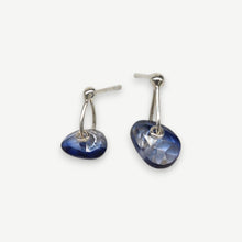 Load image into Gallery viewer, One of a kind Asymmetrical Slate Blue Watercolour Sapphire Stud Earrings handcrafted in sterling silver by Tamara Gomez.

