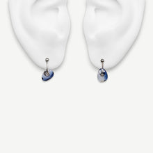 Load image into Gallery viewer, One of a kind Asymmetrical Slate Blue Watercolour Sapphire Stud Earrings handcrafted in sterling silver by Tamara Gomez.

