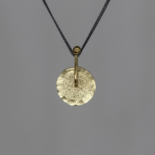 Load image into Gallery viewer, Textured 9ct yellow gold Sequin pendant on blackened sterling silver chain