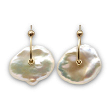 Load image into Gallery viewer, Keshi pearl Sequin stud earrings handcrafted in solid 9ct yellow gold by Tamara Gomez