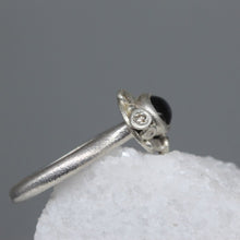 Load image into Gallery viewer, Bespoke silver ring with London blue topaz and repurposed diamonds detail by Tamara Gomez