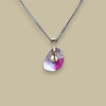 Load image into Gallery viewer, Pink and purple watercolour sapphire slice pendant in sterling silver and gold