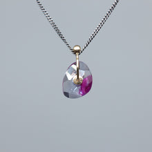 Load image into Gallery viewer, Pink and purple watercolour sapphire slice pendant in sterling silver and gold