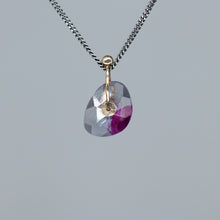 Load image into Gallery viewer, Pink and purple watercolour sapphire slice pendant in sterling silver and gold