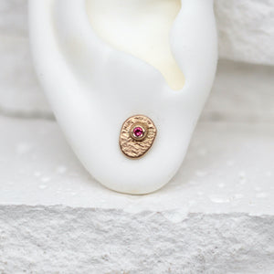 Oddity Sculptural Studs in 9ct Yellow Gold with Pink Spinel
