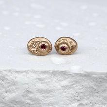 Load image into Gallery viewer, Oddity Sculptural Ear Studs in 9ct Yellow Gold with Rubies