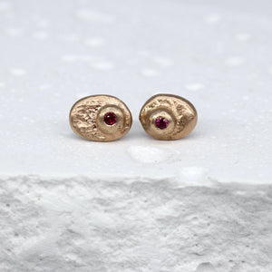 Oddity Sculptural Ear Studs in 9ct Yellow Gold with Rubies